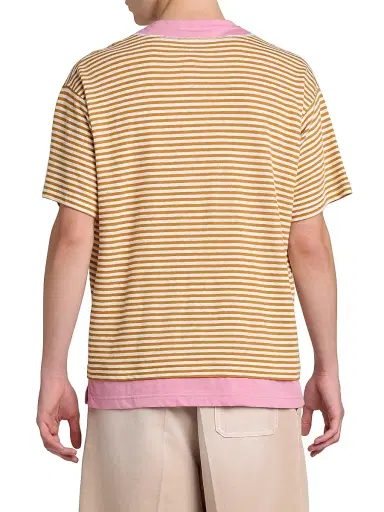 Marni Men's Striped Floral Sketch Linen-Cotton T-Shirt | Thumbnail 5