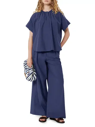 Weekend Max Mara Women's Wide Leg Cotton Poplin Trousers - Navy - Size 14 | Thumbnail 2 Weekend Max Mara Women's Wide Leg Cotton Poplin Trousers - Navy - Size 14 | Thumbnail 2