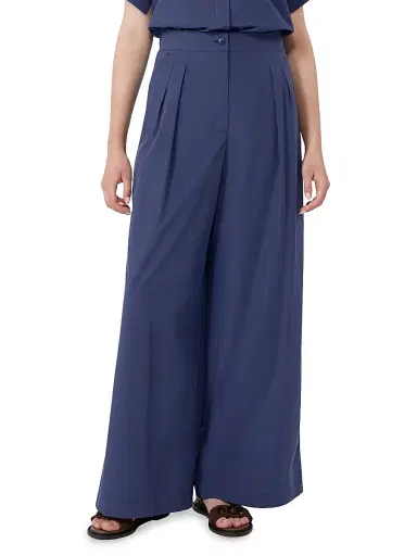 Weekend Max Mara Women's Wide Leg Cotton Poplin Trousers - Navy - Size 14 | Thumbnail 3 Weekend Max Mara Women's Wide Leg Cotton Poplin Trousers - Navy - Size 14 | Thumbnail 3