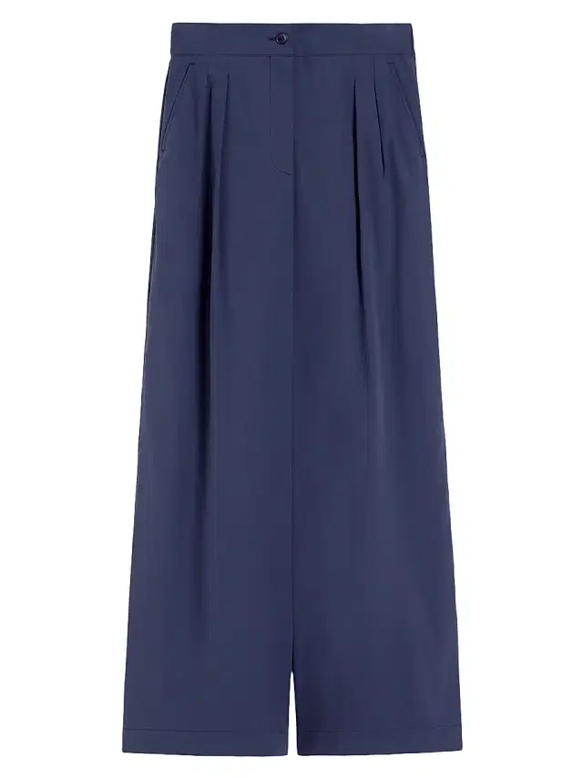 Women's Wide Leg Cotton Poplin Trousers - Navy