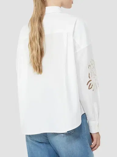 Weekend Max Mara Women's Cotton Blouse with Lace and Embroideries - White - Size 12 | Thumbnail 4