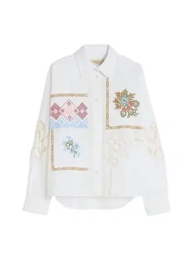 Weekend Max Mara Women's Cotton Blouse with Lace and Embroideries - White - Size 12 | Thumbnail 1
