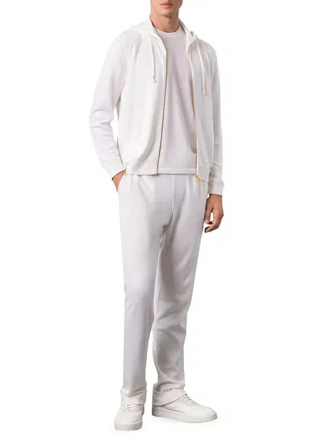 Men's Alpha Yarn Cashmere Jogging Blouson Sweater - White Men's Alpha Yarn Cashmere Jogging Blouson Sweater - White