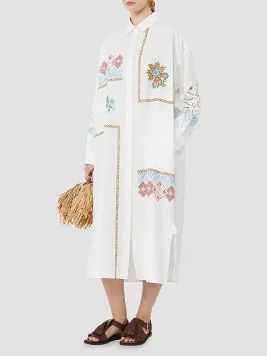 Weekend Max Mara Women's Poplin Shirt Dress with Embroideries | Thumbnail 2 Weekend Max Mara Women's Poplin Shirt Dress with Embroideries | Thumbnail 2