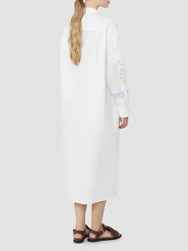 Weekend Max Mara Women's Poplin Shirt Dress with Embroideries - White - Size 8 | Thumbnail 4