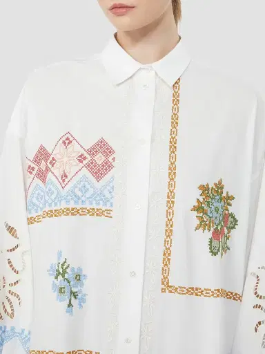 Weekend Max Mara Women's Poplin Shirt Dress with Embroideries - White - Size 8 | Thumbnail 5