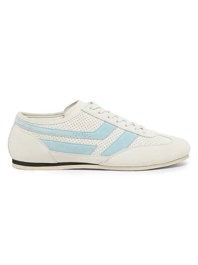 TOM FORD Men's Brook Perforated Suede Low-Top Sneakers - White