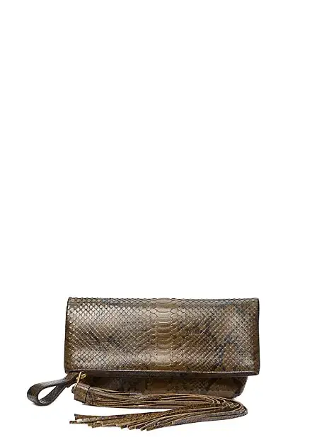 Michael Kors Collection Lily Snake Embossed Leather Foldover Clutch