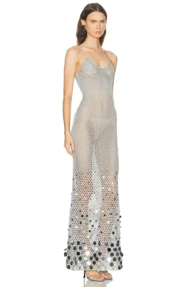 Casablanca Crochet Mirror Long Dress | Thumbnail 2