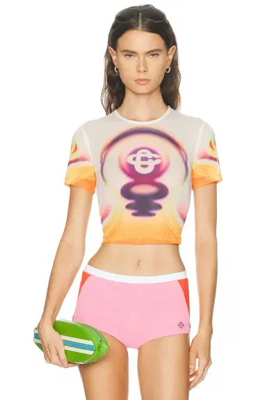 Casablanca Printed Mesh Baby Tee | Thumbnail 1 Casablanca Printed Mesh Baby Tee | Thumbnail 1