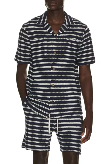 Polo Ralph Lauren Short Sleeve Cotton Bar Stripe Textured Andy Camp Shirt | Thumbnail 1