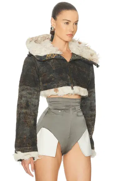 Diesel Cropped Faux Fur Zip Up Jacket | Thumbnail 2 Diesel Cropped Faux Fur Zip Up Jacket | Thumbnail 2