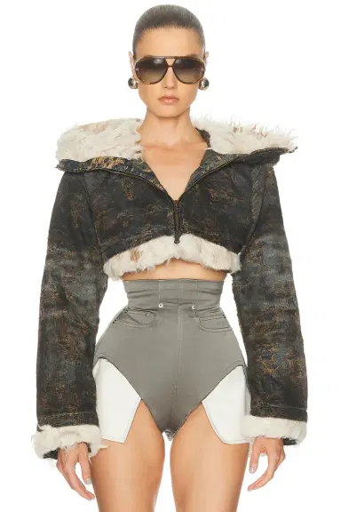 Diesel Cropped Faux Fur Zip Up Jacket | Thumbnail 1 Diesel Cropped Faux Fur Zip Up Jacket | Thumbnail 1
