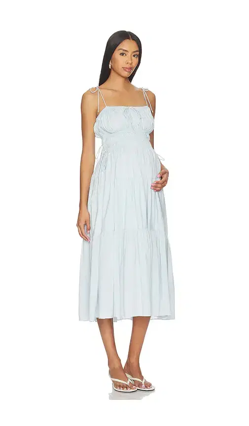 Shirred Midi Poplin Dress