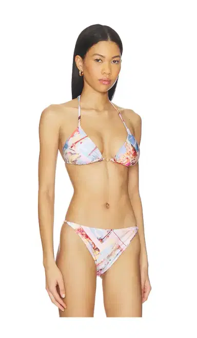 L'Agence Kristin Postcard Print Bikini Tri Slider Bra | Thumbnail 2 L'Agence Kristin Postcard Print Bikini Tri Slider Bra | Thumbnail 2