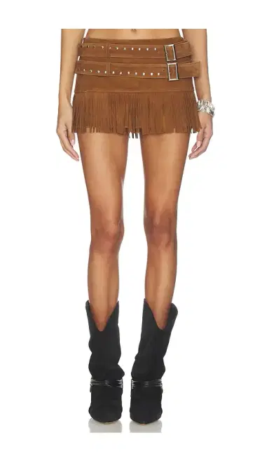 LAMARQUE Isa Double Belted Micro Suede Skirt | Thumbnail 1 LAMARQUE Isa Double Belted Micro Suede Skirt | Thumbnail 1
