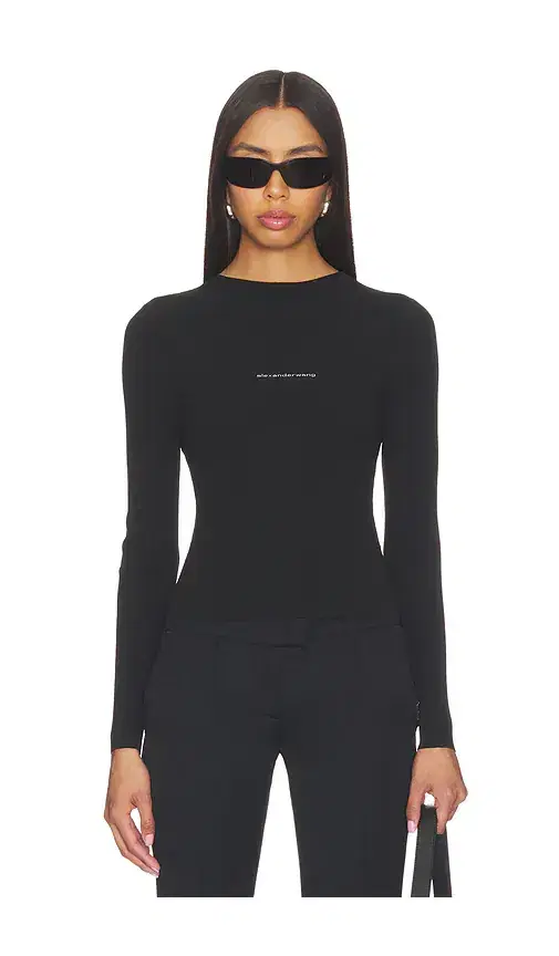 Long Sleeve Crewneck Top With Jacquard Logo