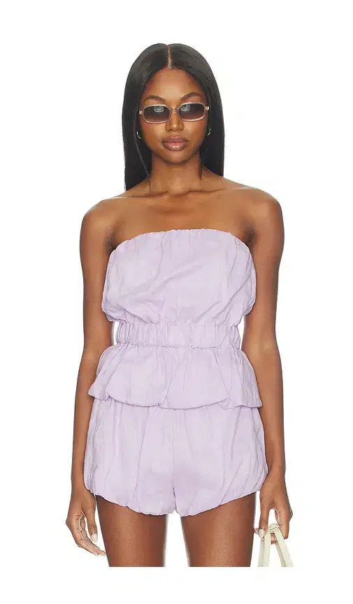 AEXAE Linen Bandeau Ruched Top