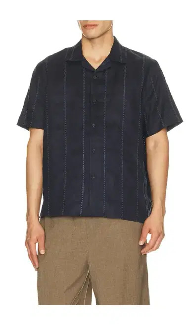 Vince Linen Eyelet Stripe Short Sleeve Cabana Shirt | Thumbnail 1 Vince Linen Eyelet Stripe Short Sleeve Cabana Shirt | Thumbnail 1