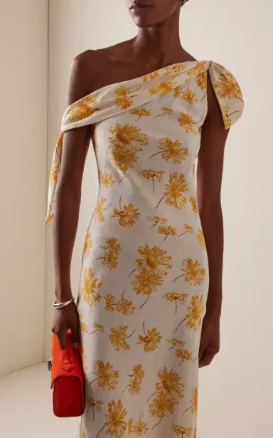 Rodarte Moiré Daisy Silk-Crepe Midi Dress | Thumbnail 3