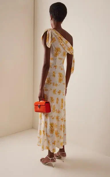 Rodarte Moiré Daisy Silk-Crepe Midi Dress | Thumbnail 4