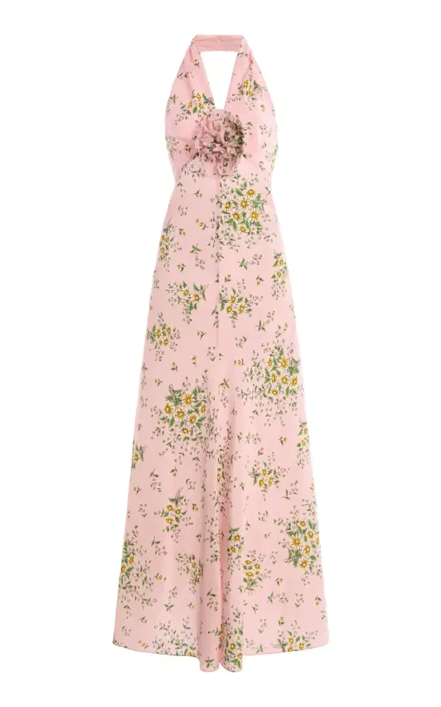 Rodarte Floral Silk Crepe Halter Dress