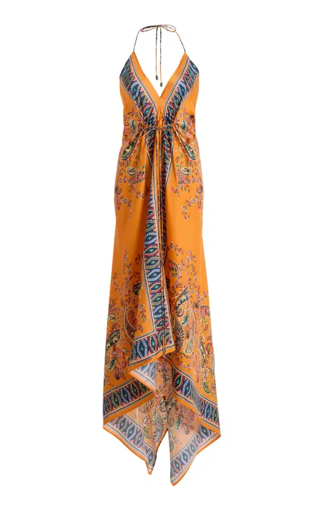 Floral Paisley Silk Maxi Halter Dress