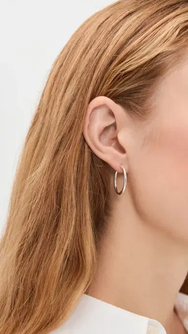 Madewell Demi Skinny Medium Hoop Earrings Silver One Size | Thumbnail 3