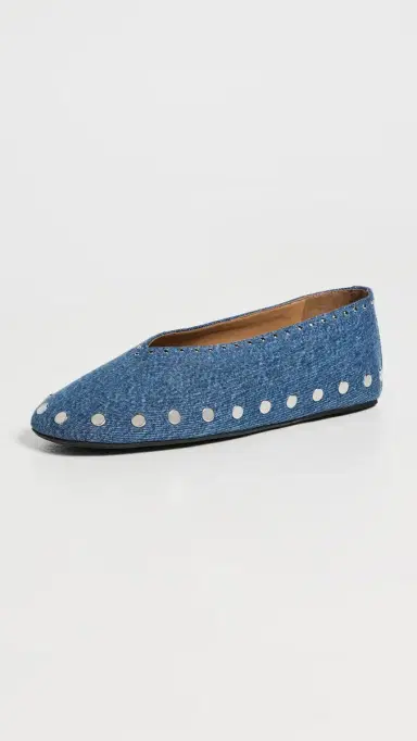 GANNI Jenny Ballerina Denim Flats Mid Blue Stone | Thumbnail 2