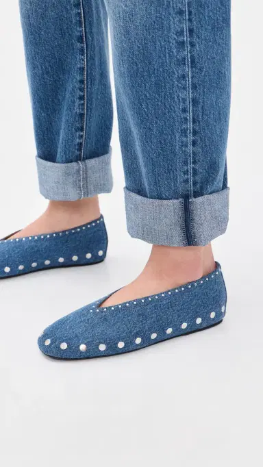 GANNI Jenny Ballerina Denim Flats Mid Blue Stone | Thumbnail 3