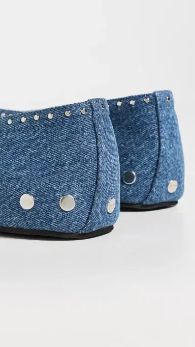 GANNI Jenny Ballerina Denim Flats Mid Blue Stone | Thumbnail 4