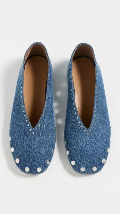 GANNI Jenny Ballerina Denim Flats Mid Blue Stone | Thumbnail 5