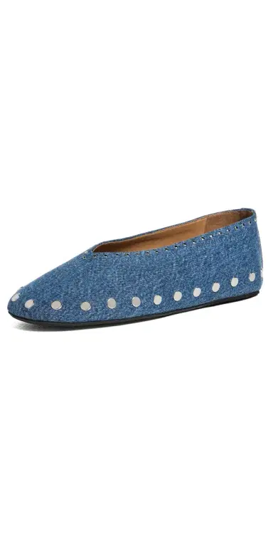 GANNI Jenny Ballerina Denim Flats Mid Blue Stone | Thumbnail 1