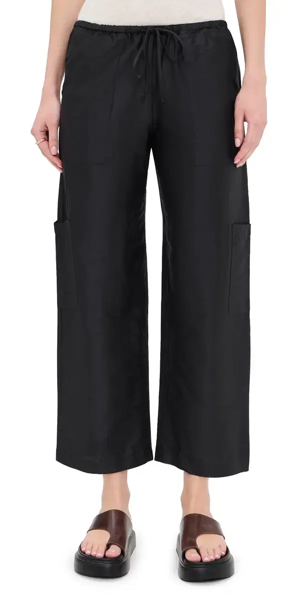 DONNI. The Silk Taffeta Drawstring Cargo Pants Jet
