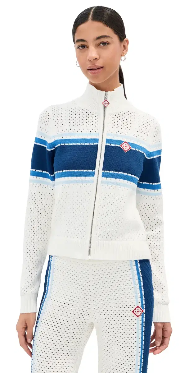 Mesh tripe Bomber Jacket White/ Blue