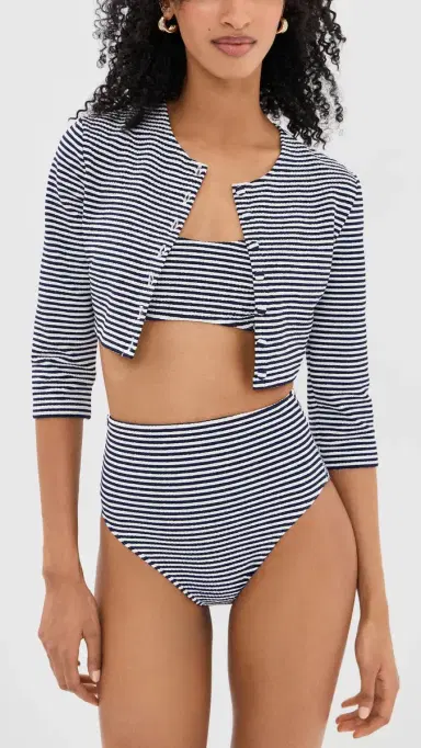 Tanya Taylor Seamless Kaia Bikini Top Maritime Blue/Cream Multi | Thumbnail 5