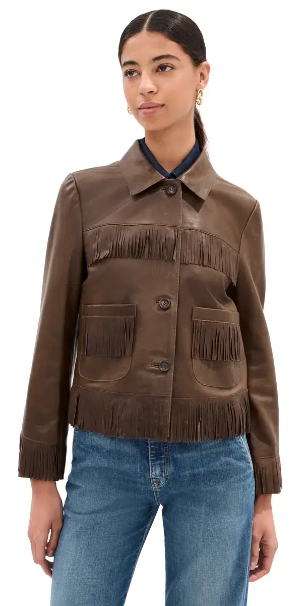 azare Fringe eather Jacket Dark Brown