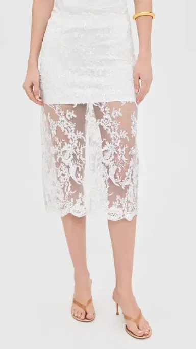 ALICE + OLIVIA Medine Embellished Lace Midi Slip Skirt Off White | Thumbnail 2