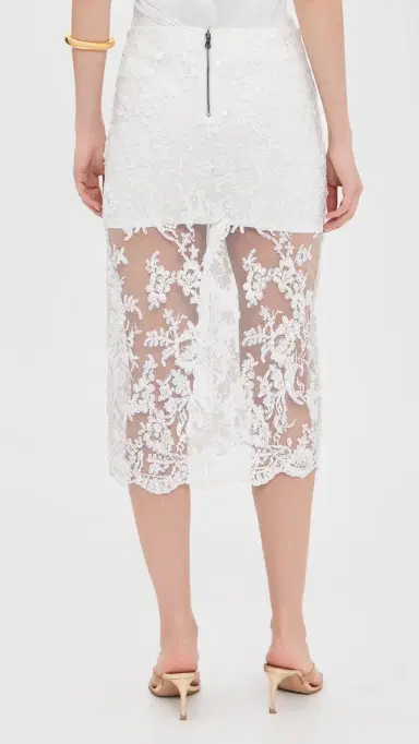 ALICE + OLIVIA Medine Embellished Lace Midi Slip Skirt Off White | Thumbnail 3