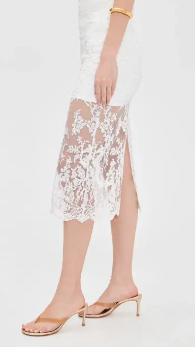 ALICE + OLIVIA Medine Embellished Lace Midi Slip Skirt Off White | Thumbnail 4
