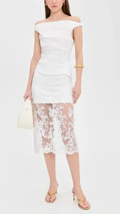 ALICE + OLIVIA Medine Embellished Lace Midi Slip Skirt Off White | Thumbnail 5