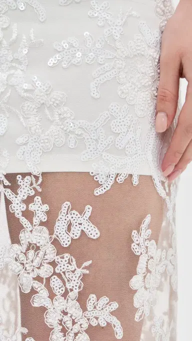 ALICE + OLIVIA Medine Embellished Lace Midi Slip Skirt Off White | Thumbnail 6