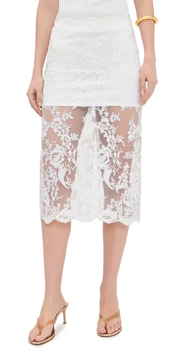 Medine Embellished Lace Midi Slip Skirt Off White