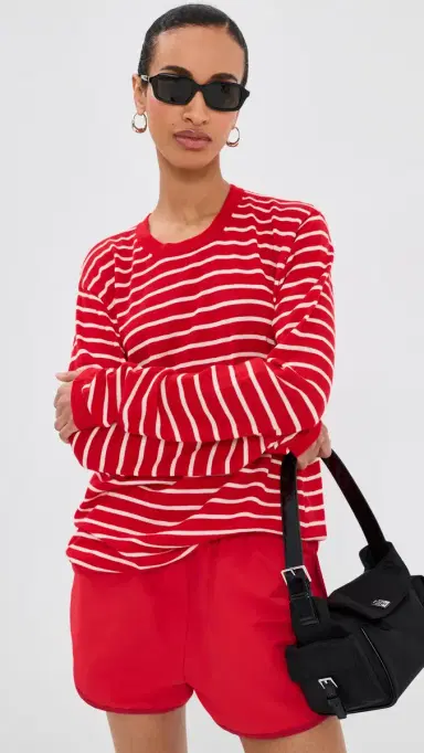 SPRWMN Long Sleeve Cashmere Tee Red tripes | Thumbnail 2 SPRWMN Long Sleeve Cashmere Tee Red tripes | Thumbnail 2