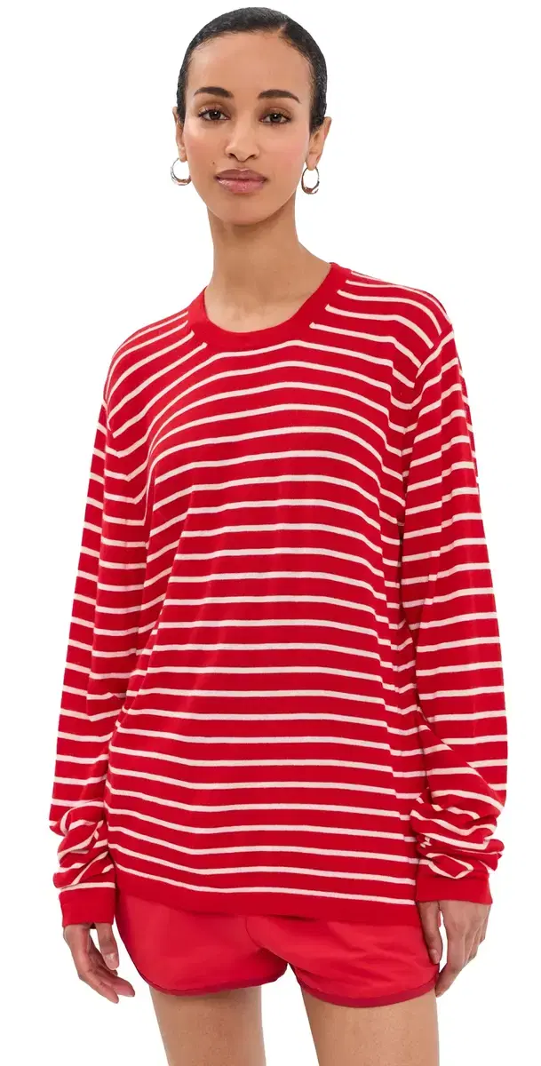 Long leeve Cashmere Tee Red tripes