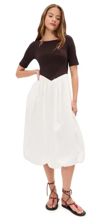 LE BOP Gracie Dress Chocolate Rib/White | Thumbnail 1 LE BOP Gracie Dress Chocolate Rib/White | Thumbnail 1