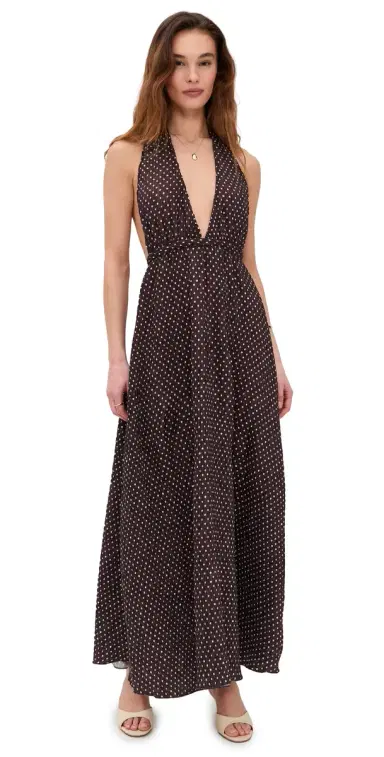 LIONESS District Maxi Dress Chocolate Blue Polka | Thumbnail 1