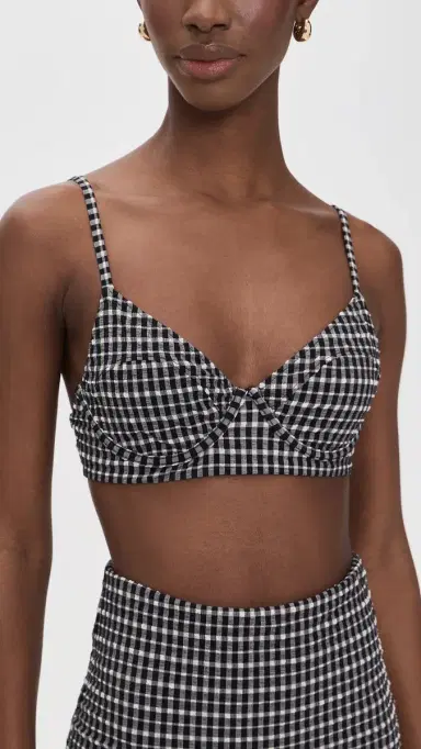 THE GREAT. The Reversible Underwire Bikini Top Black & Cream Check | Thumbnail 2