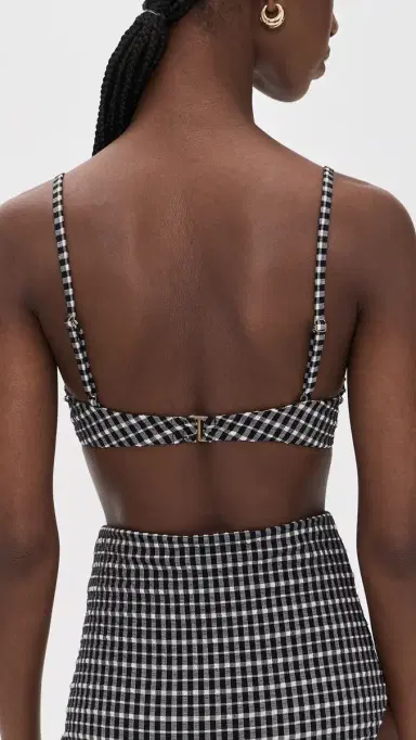 THE GREAT. The Reversible Underwire Bikini Top Black & Cream Check | Thumbnail 3