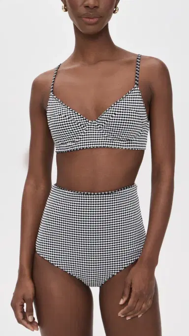 THE GREAT. The Reversible Underwire Bikini Top Black & Cream Check | Thumbnail 6